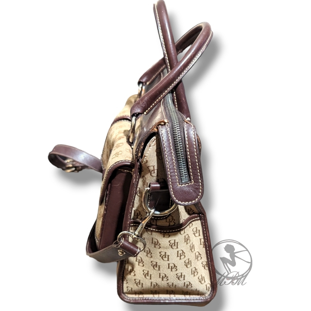 Dooney & Bourke Double Pocket Logo Satchel Crossbody Jacquard Signature Purse - Picture 3 of 8